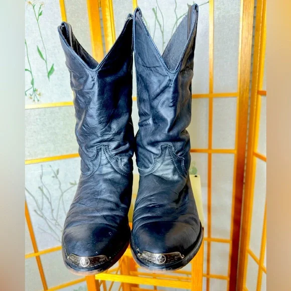 Black Code West leather cowboy boots for men. - Picture 1 of 12